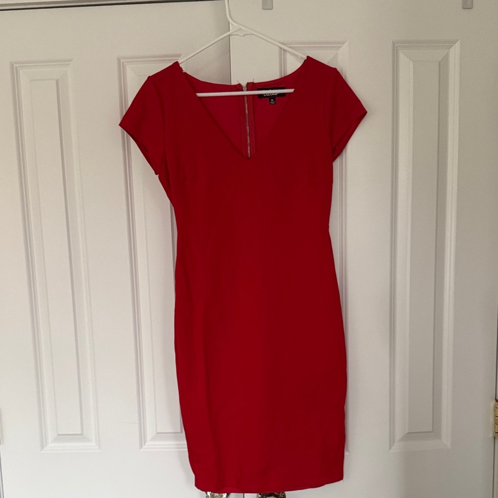Lulu's Bold Red V-Neck Cap-Sleeve Sheath Dress